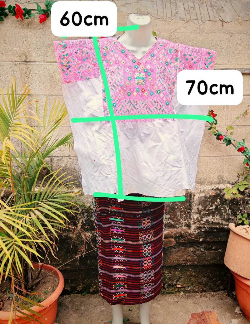 (Reserved for Myriam) Pink and white Nahuala huipil #4-286