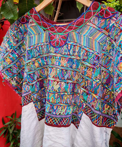 Vintage Guatemalan huipil with handwoven Mayan embroidery