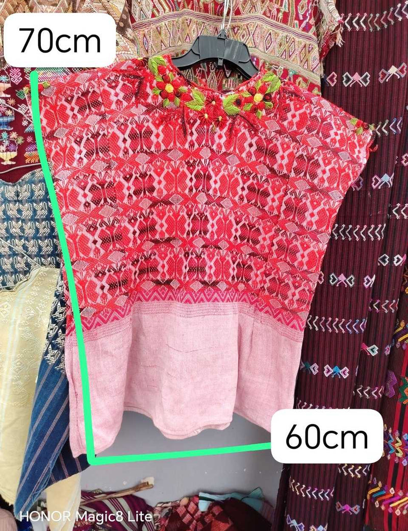 Red and pink butterfly Xela huipil #5-339
