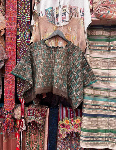 (Reserved for Cheryl) Green and grey Coban huipil #2-105