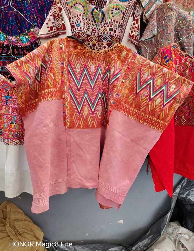 Orange on pink chevron Chichicastenango huipil #6-110
