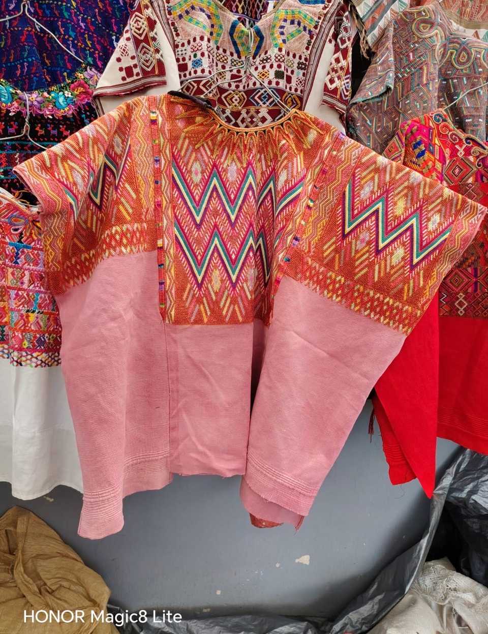 Orange on pink chevron Chichicastenango huipil #6-110