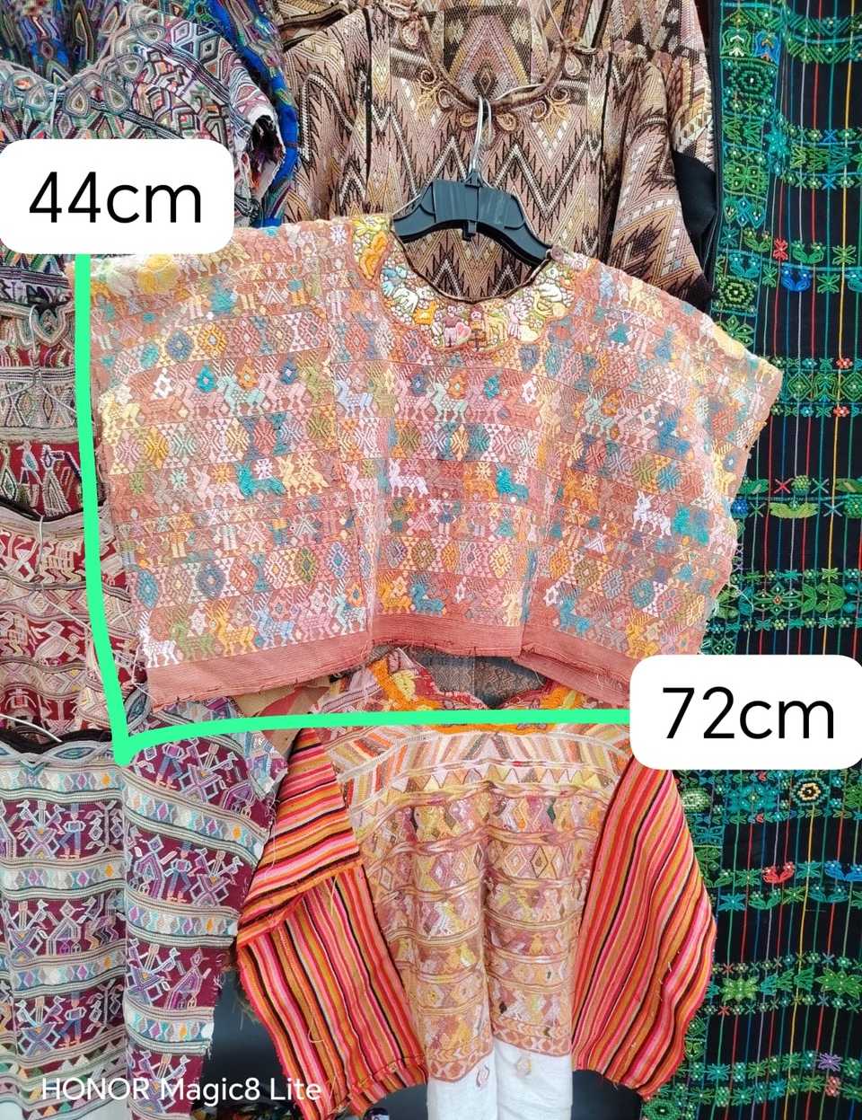 Peach and blue Coban huipil #5-283