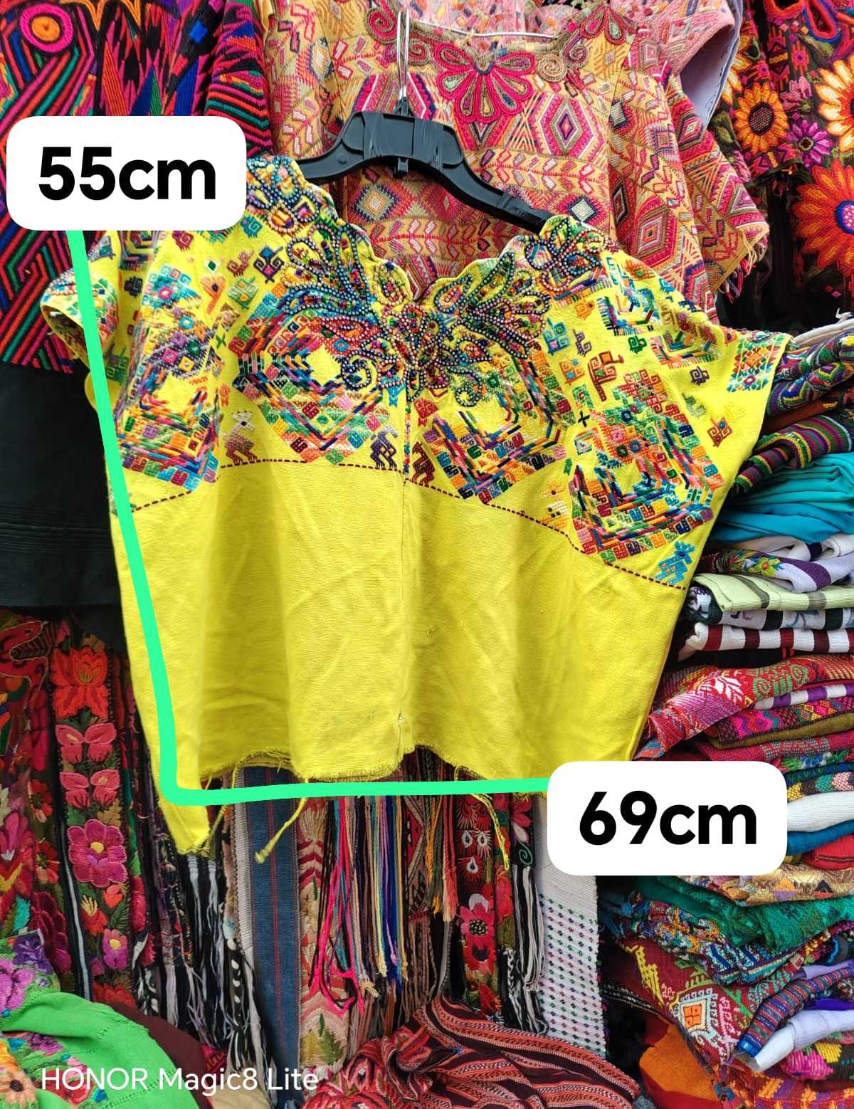 Yellow quetzals with sparkly neckline Nahula huipil #4-165