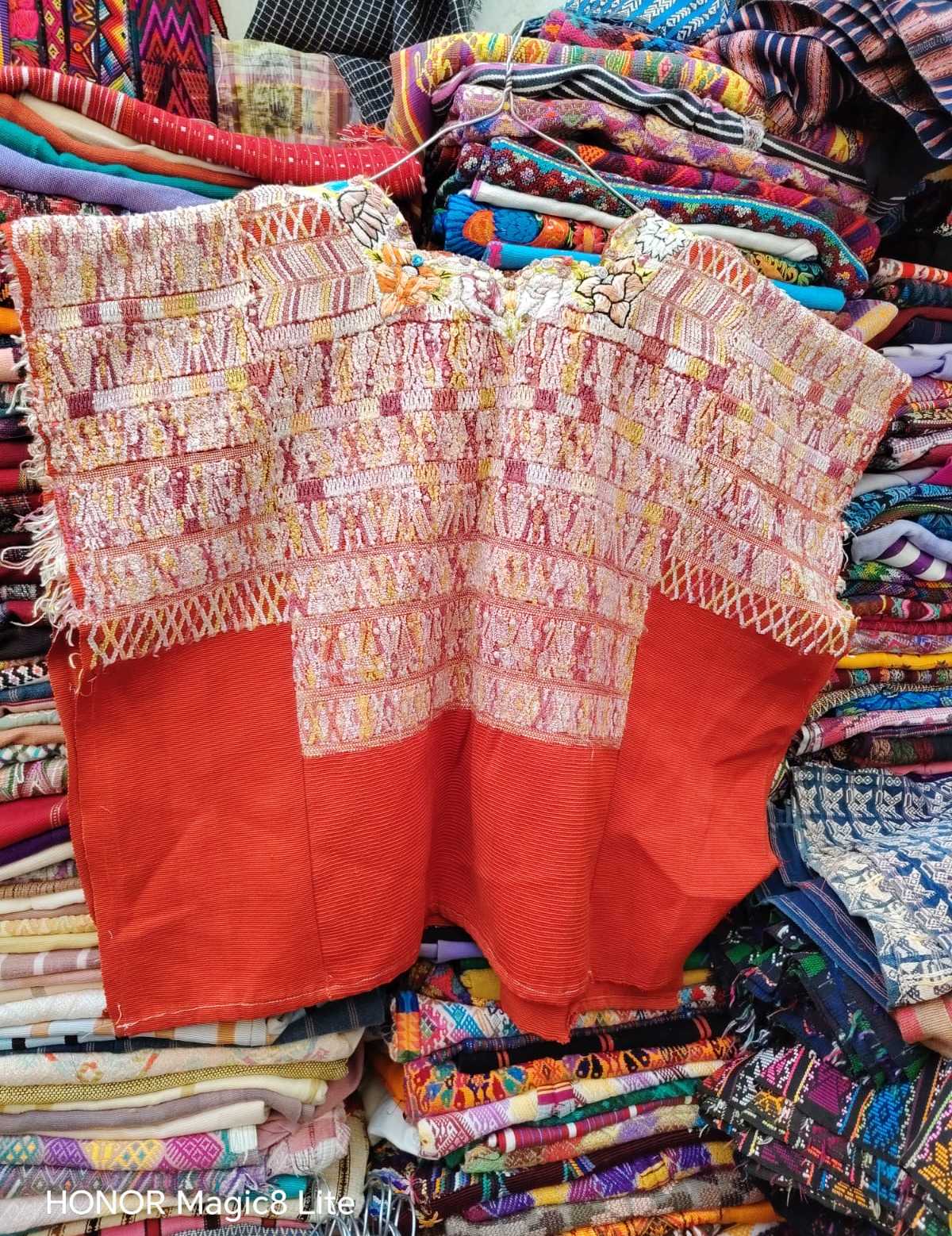 Pink and red San Juan Cotzal huipil #5-235