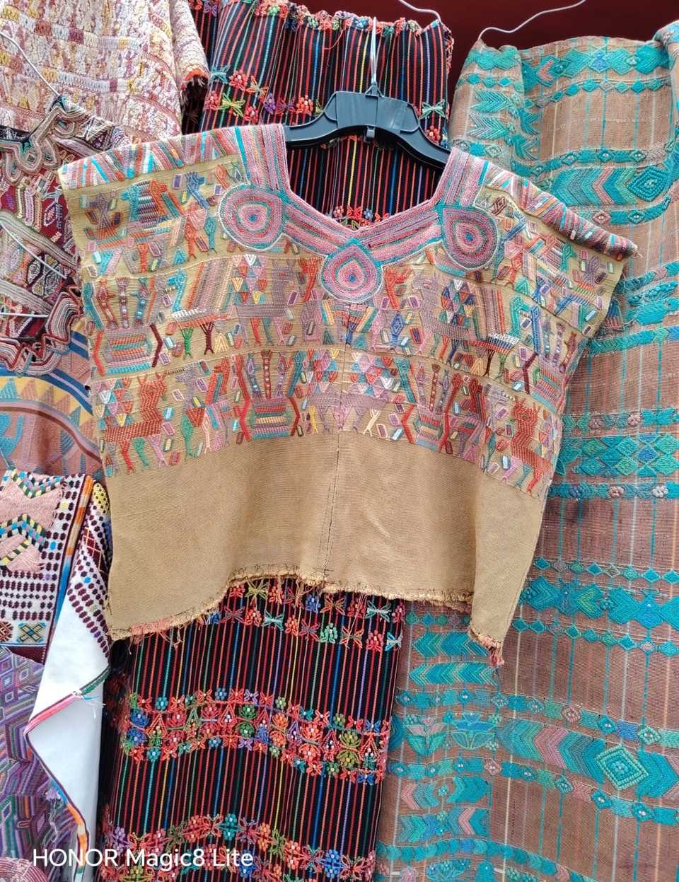 Colourful on brown Nebaj huipil #5-130