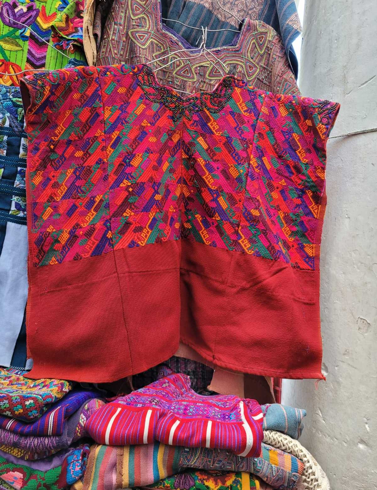 Red with purple accents Chile Verde huipil #3-25