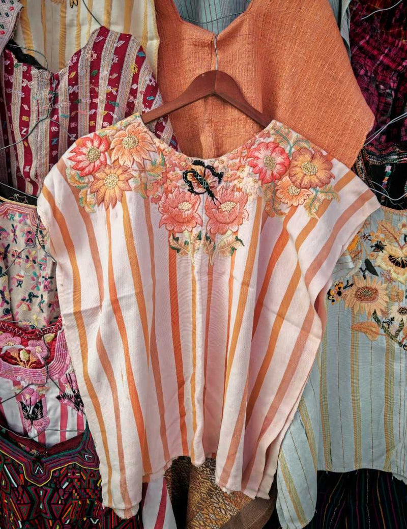 Coral and white Santiago huipil #2-111