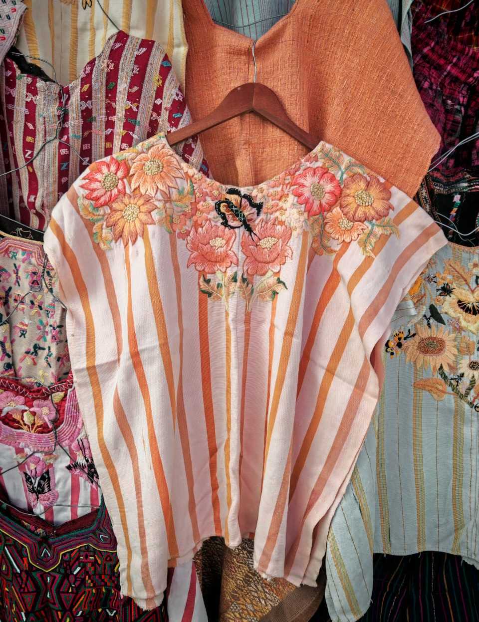 Coral and white Santiago huipil #2-111