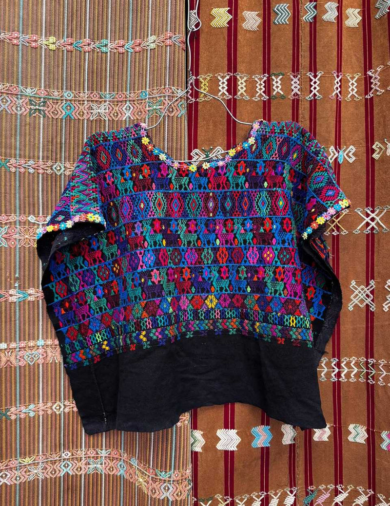 Colourful on black Coban huipil #5-156