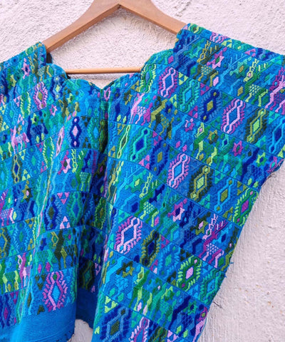 Blue and green Coban huipil