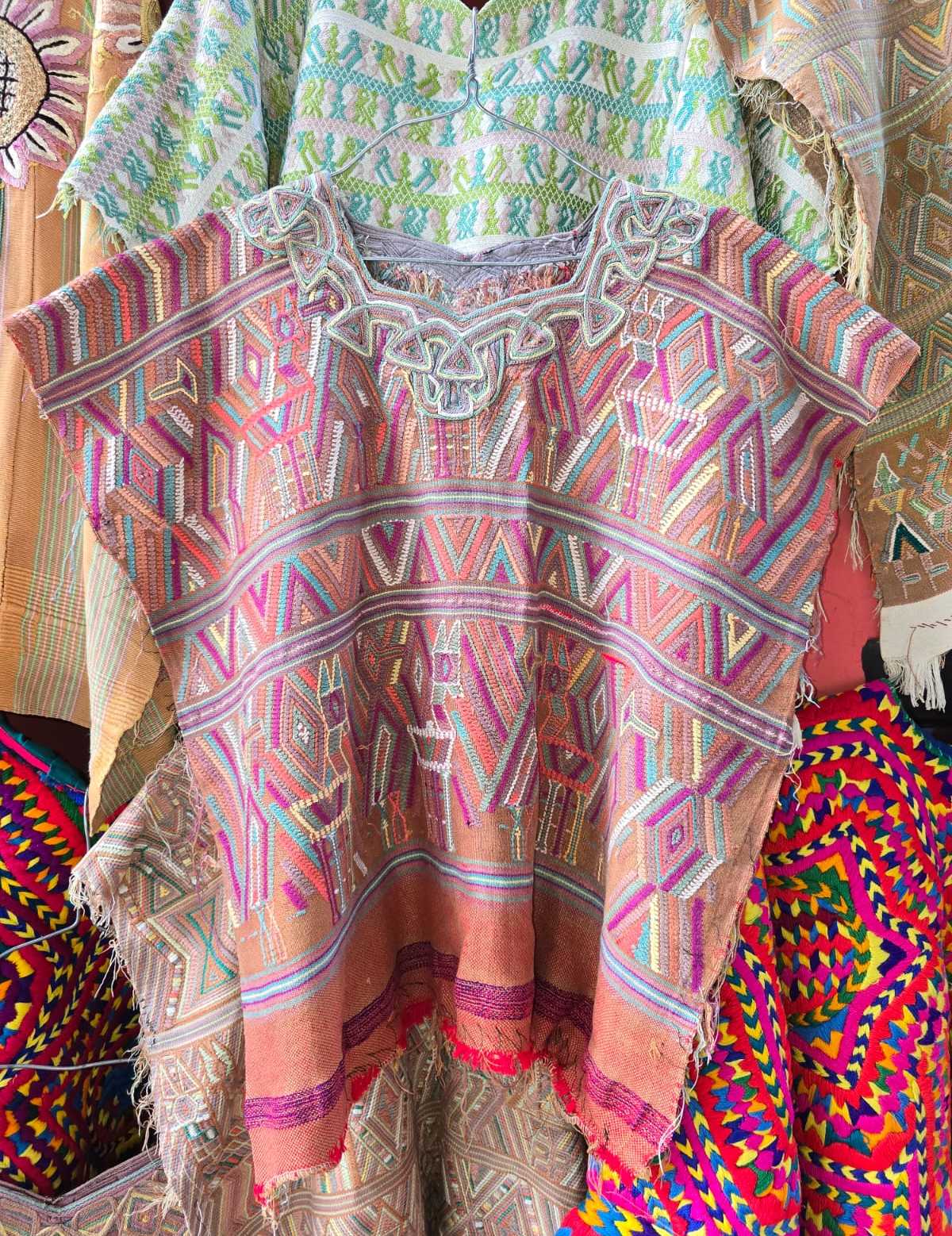 Biscuit and fuchsia Nebaj Huipil #6-247