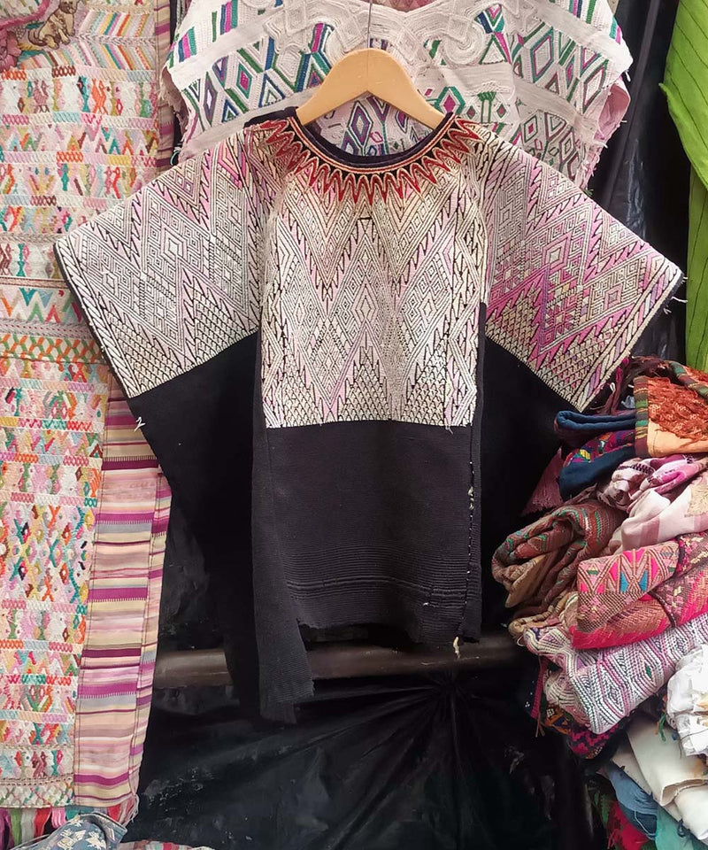 Vintage Guatemalan huipil with handwoven Mayan embroidery