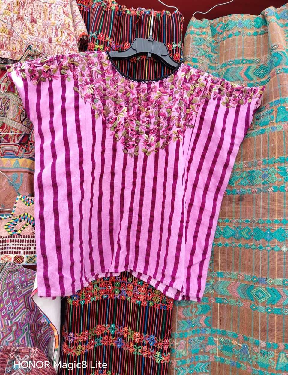 Pink and burgundy Santiago huipil #5-133