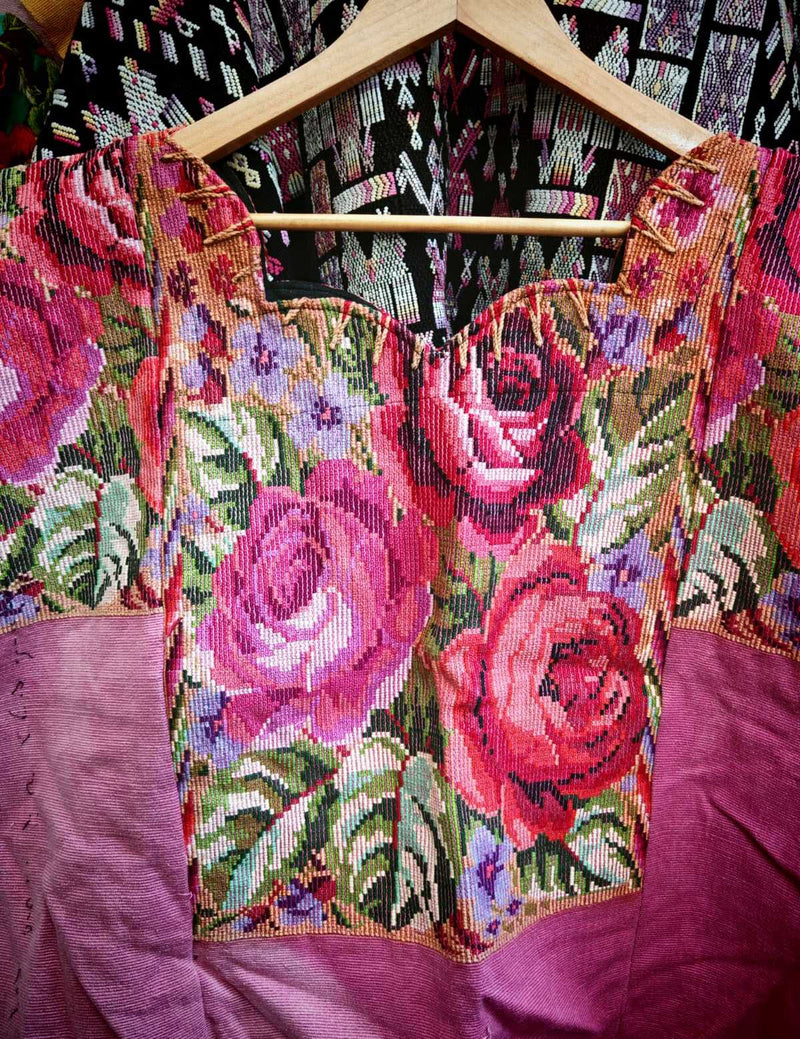 Pink floral Chichicastenango huipil #1-64