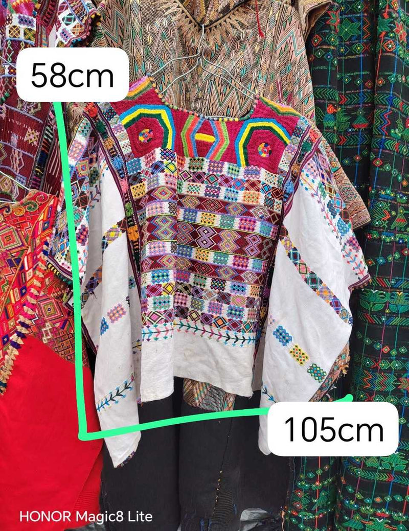 Ceremonial colourful on white Colotenango huipil #5-413