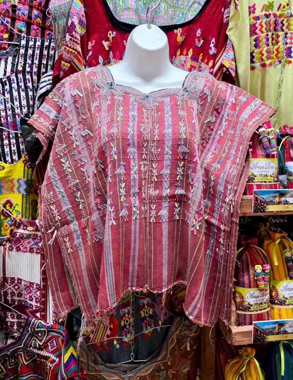 Red and brown striped Nebaj huipil #6-136