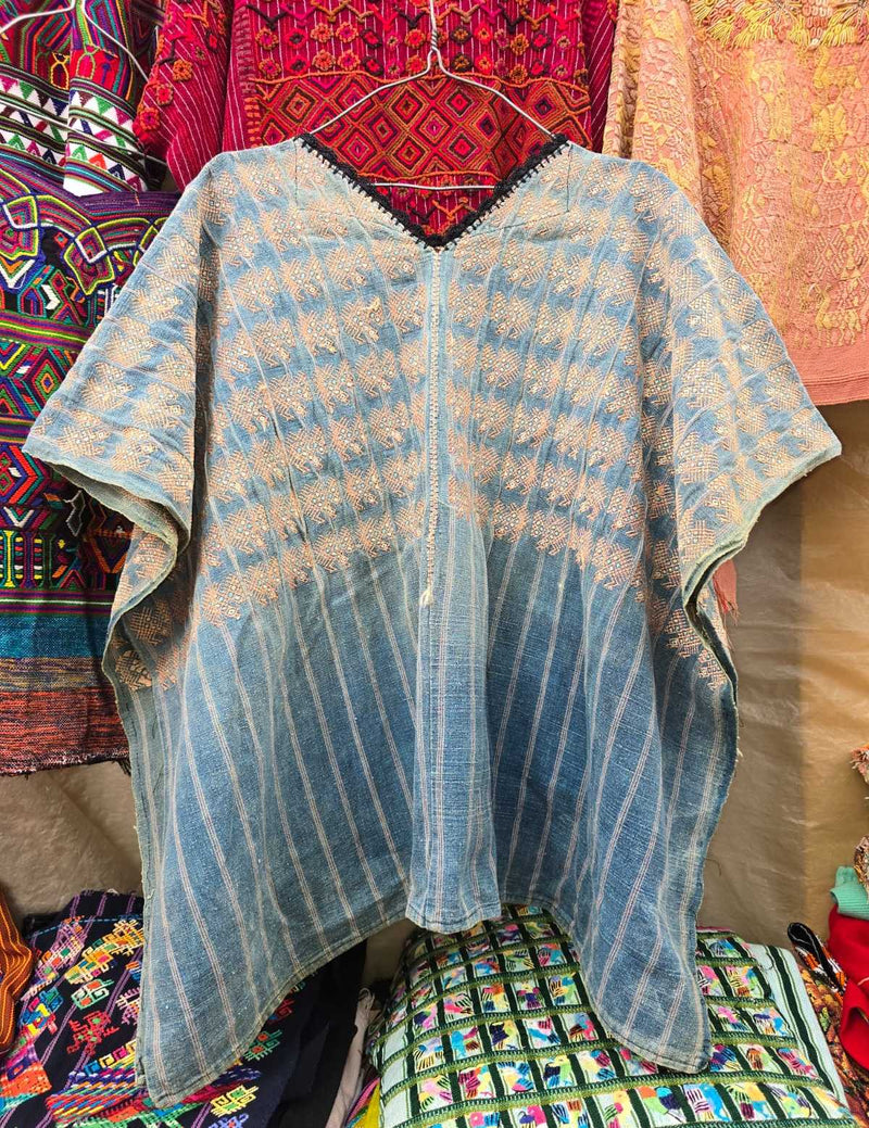 Indigo with gold turkeys Nahuala huipil #6-168