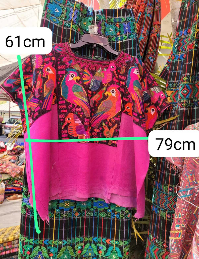 (Reserved for Camdyn) Playful pink parrots Chichicastenango huipil