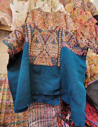 Blue and pink Chichicastenango huipil #2-90