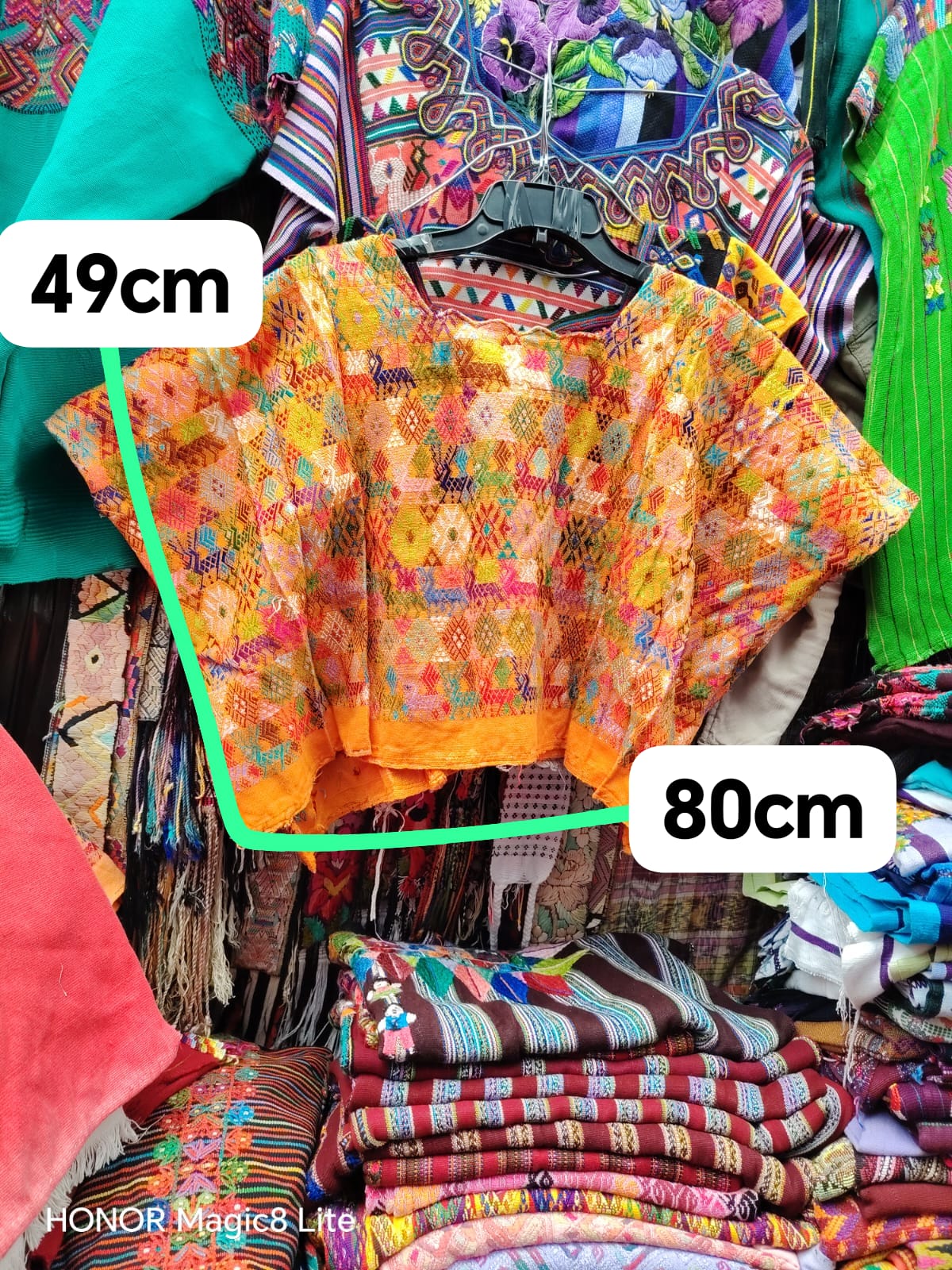 Colourful on orange Coban huipil (Reserved for April)