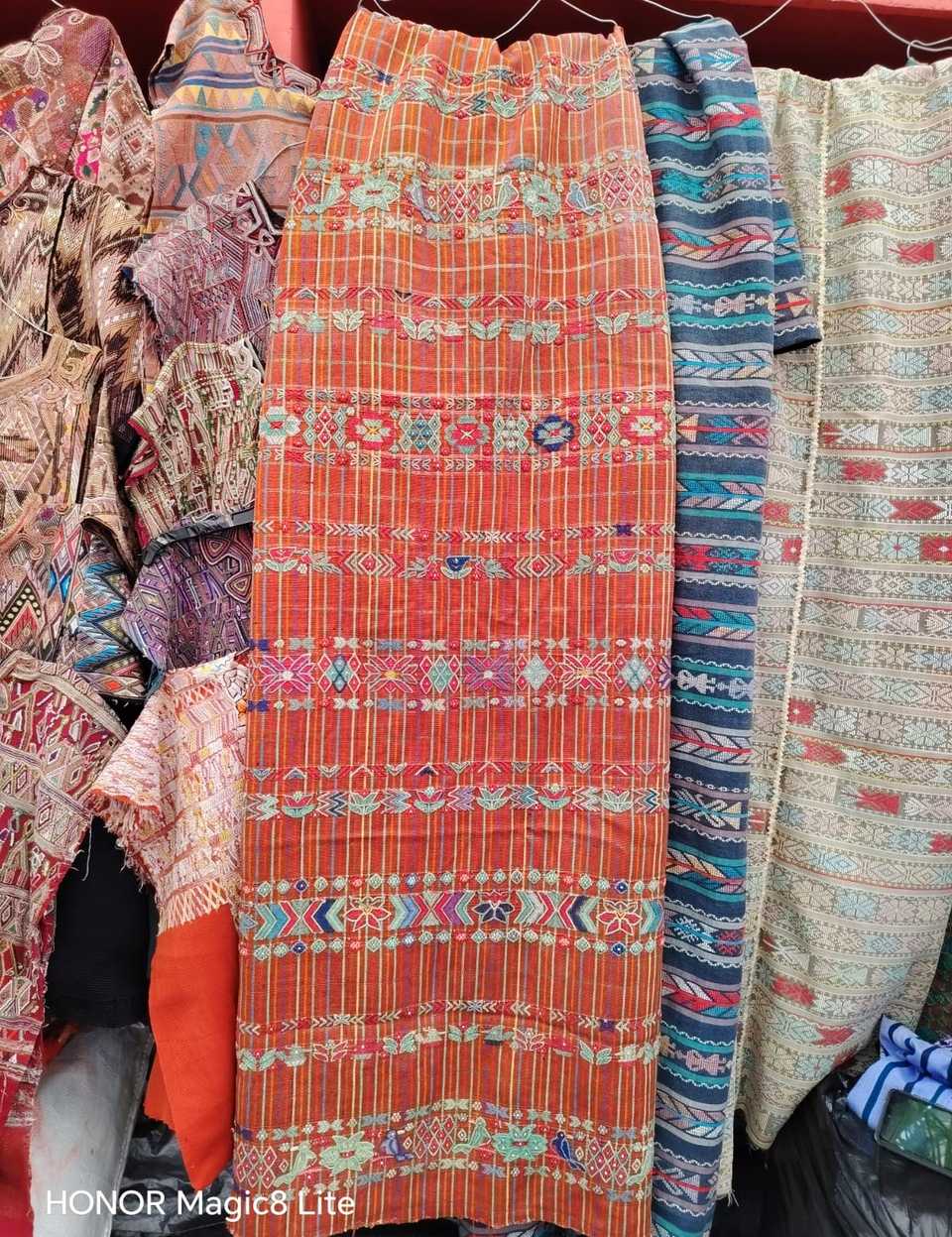 Orange and pale blue Aguacatan huipil #4-336
