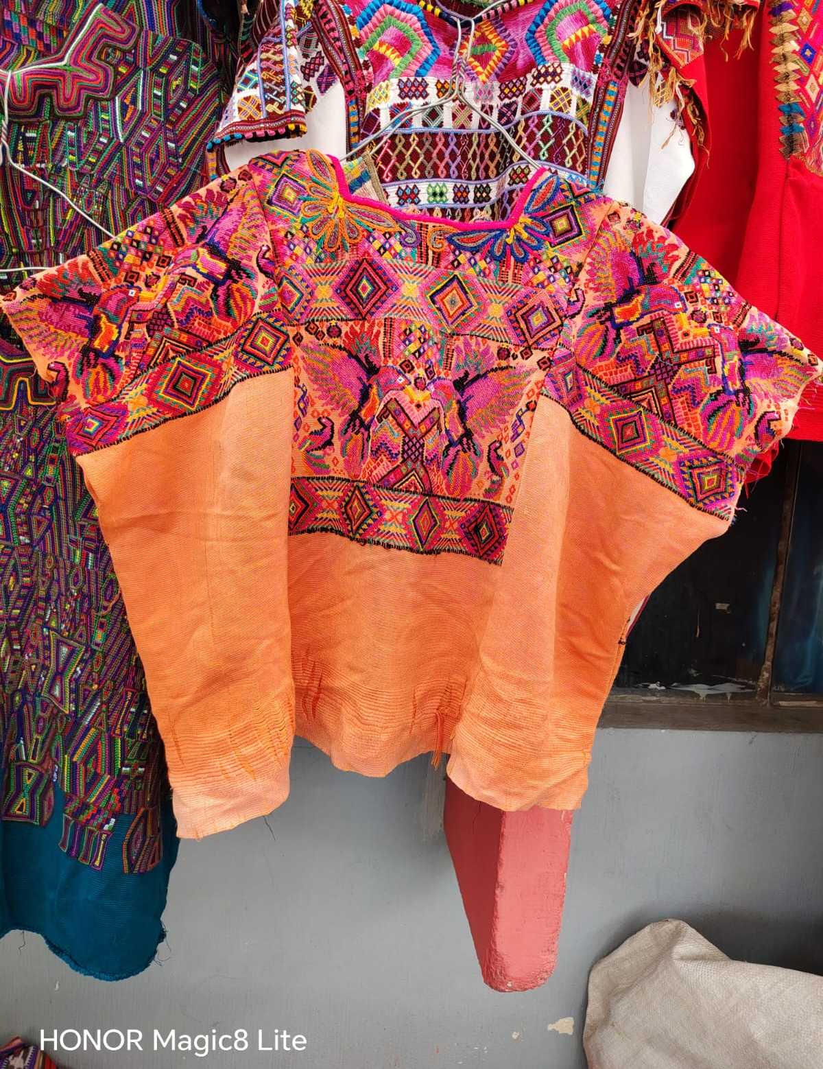 Pink hummingbirds and geometrics Chichicastenango huipil #6-153