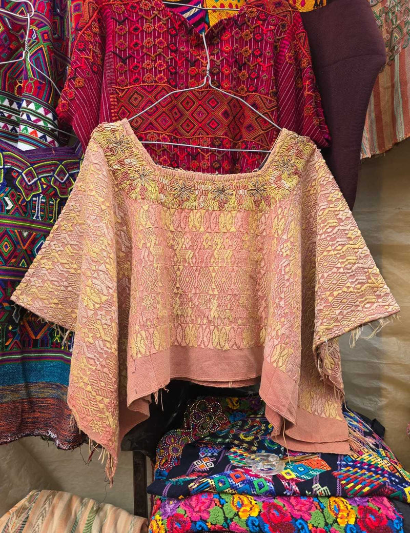 Pink and yellow Coban huipil #6-175