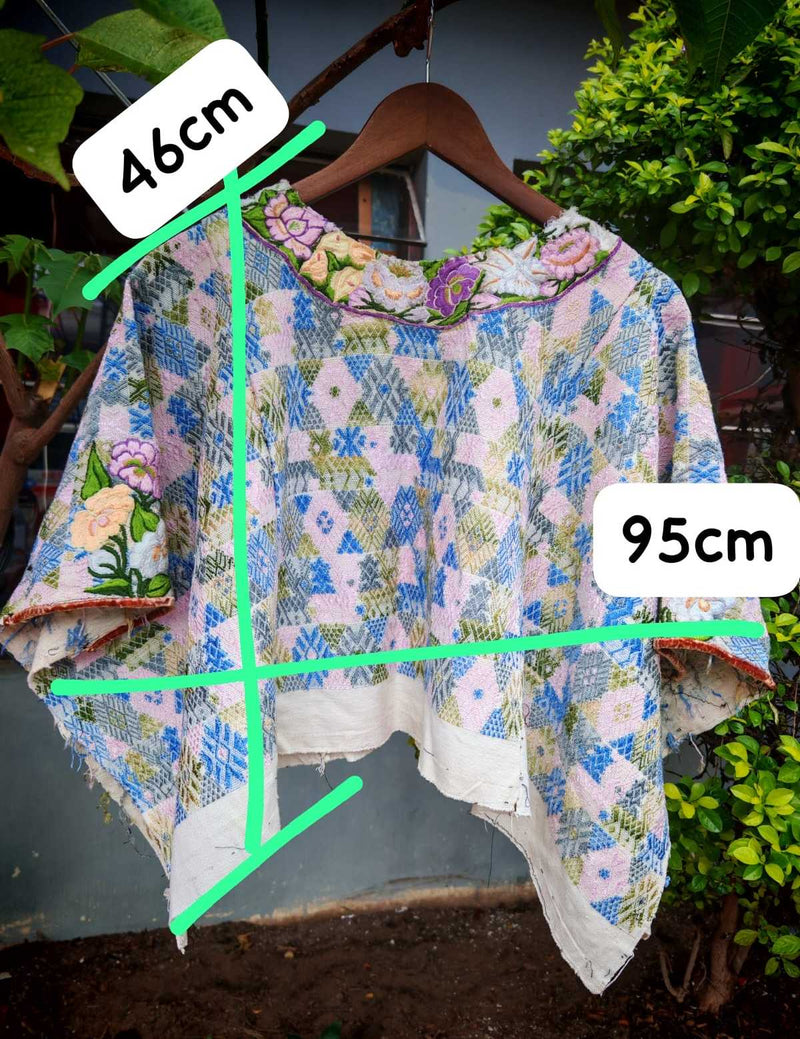 Blue and blush Coban huipil #6-179