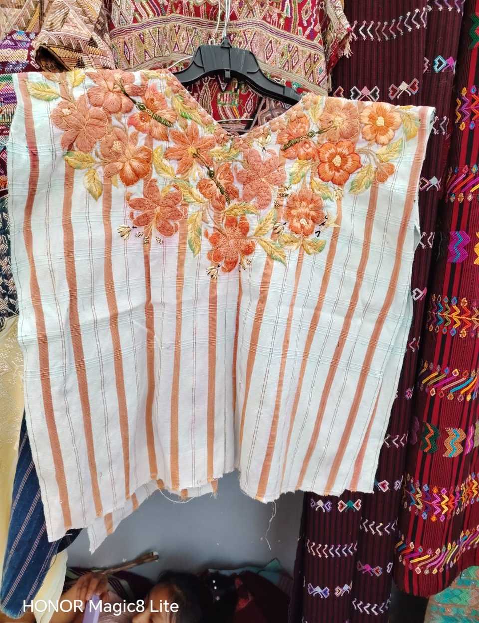 (Reserve for Sarah) Coral and white Santiago huipil