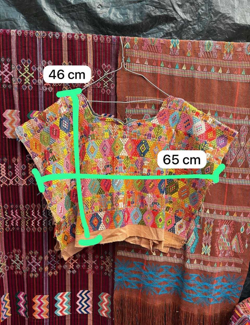 Colourful on coral Coban huipil #5-393