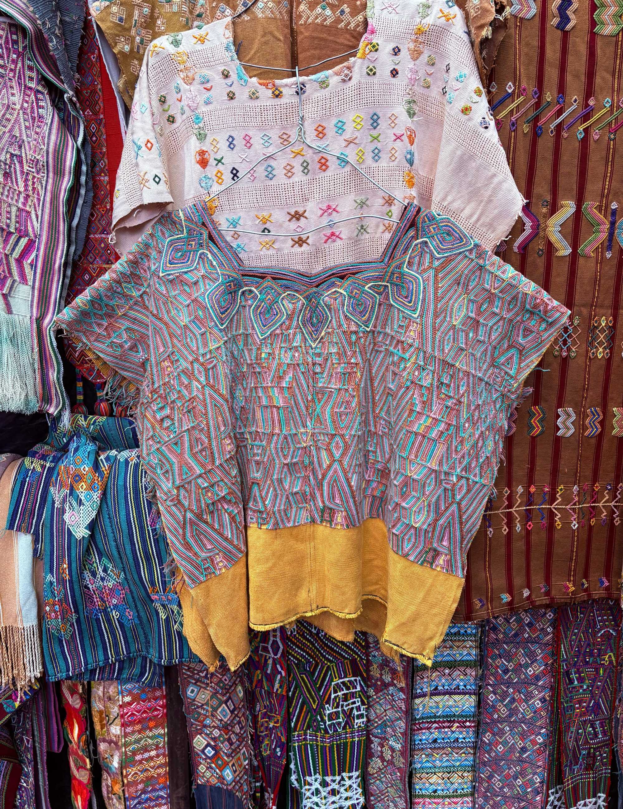 pink blue and yellow Nebaj huipil #3-35