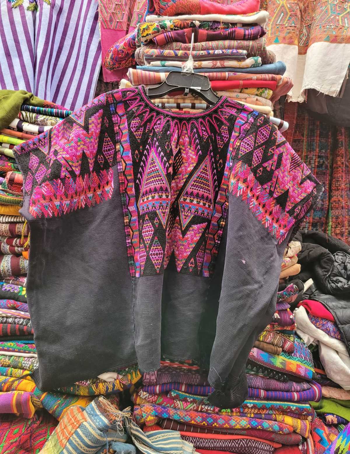 Pink geometrics Chichicastenango huipil #3-38