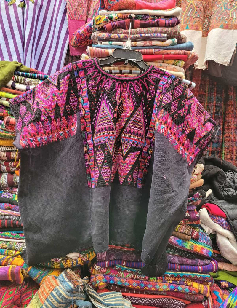 Pink geometrics Chichicastenango huipil #3-38