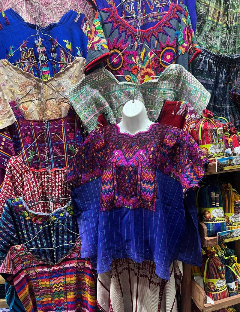 (Reserved for Laura) Pink and blue silk Chichicastenango huipil #5-242