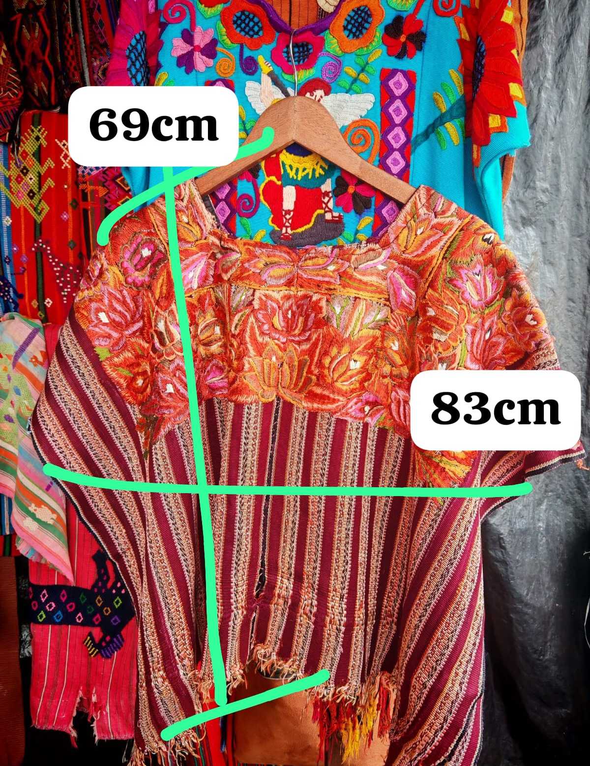 Coral and Burgundy Patzun Huipil #6-281