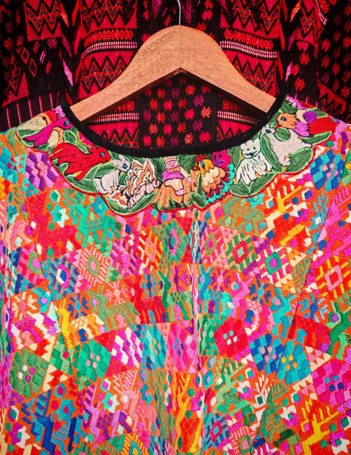 Colourful orange Coban huipil #2-82