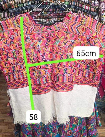 Colourful on white San Juan Cotzal huipil #2-38