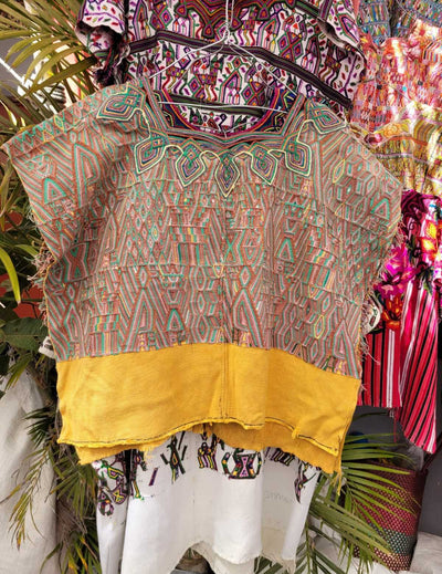 Pink turquoise and yellow Nebaj huipil #3-66