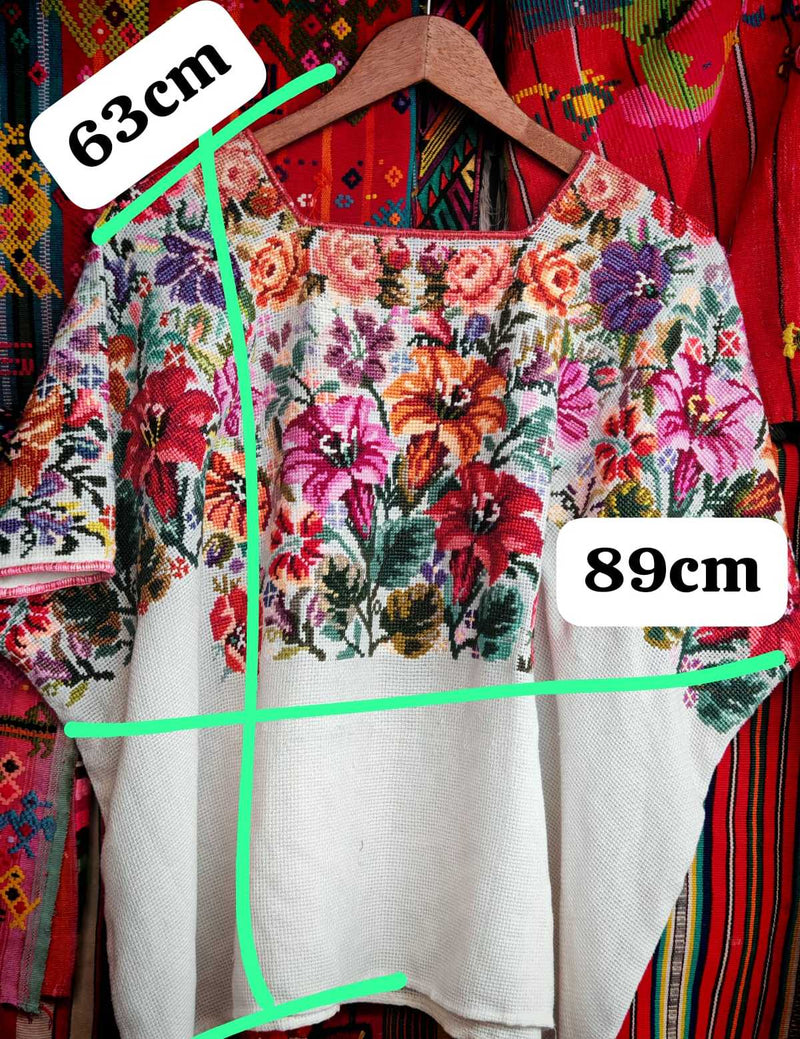 Floral on White Chichicastenango Huipil #6-325