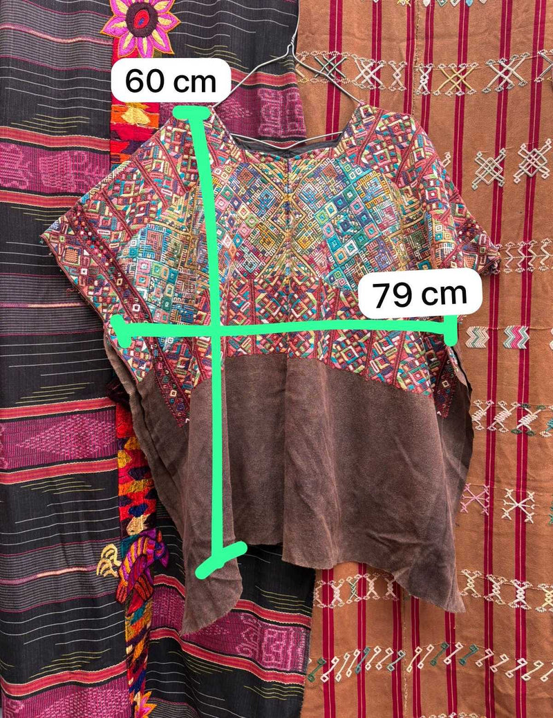 Red and blue on brown Nahuala huipil #4-218