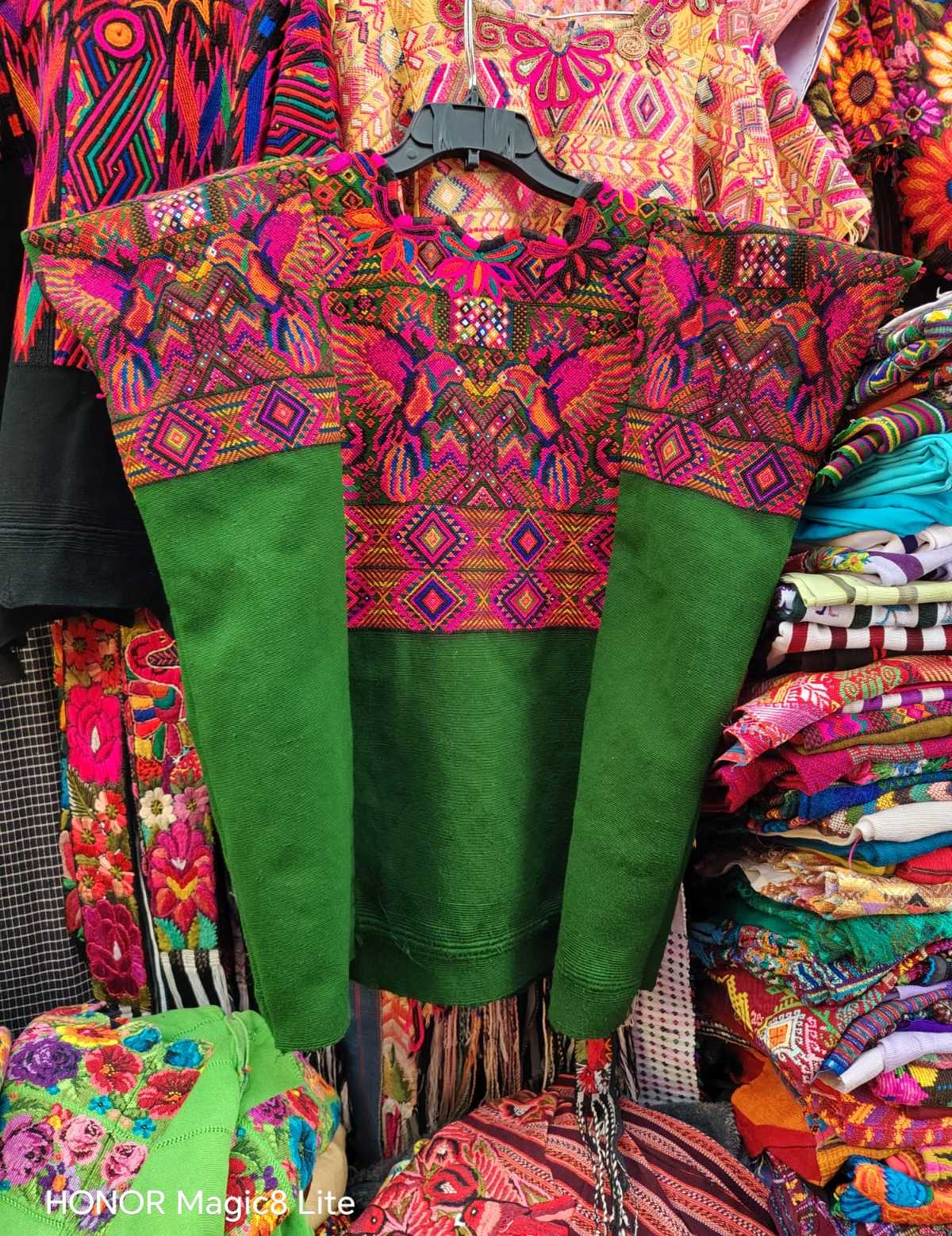 Pink and green hummingbirds Chichicastenango huipil #4-159