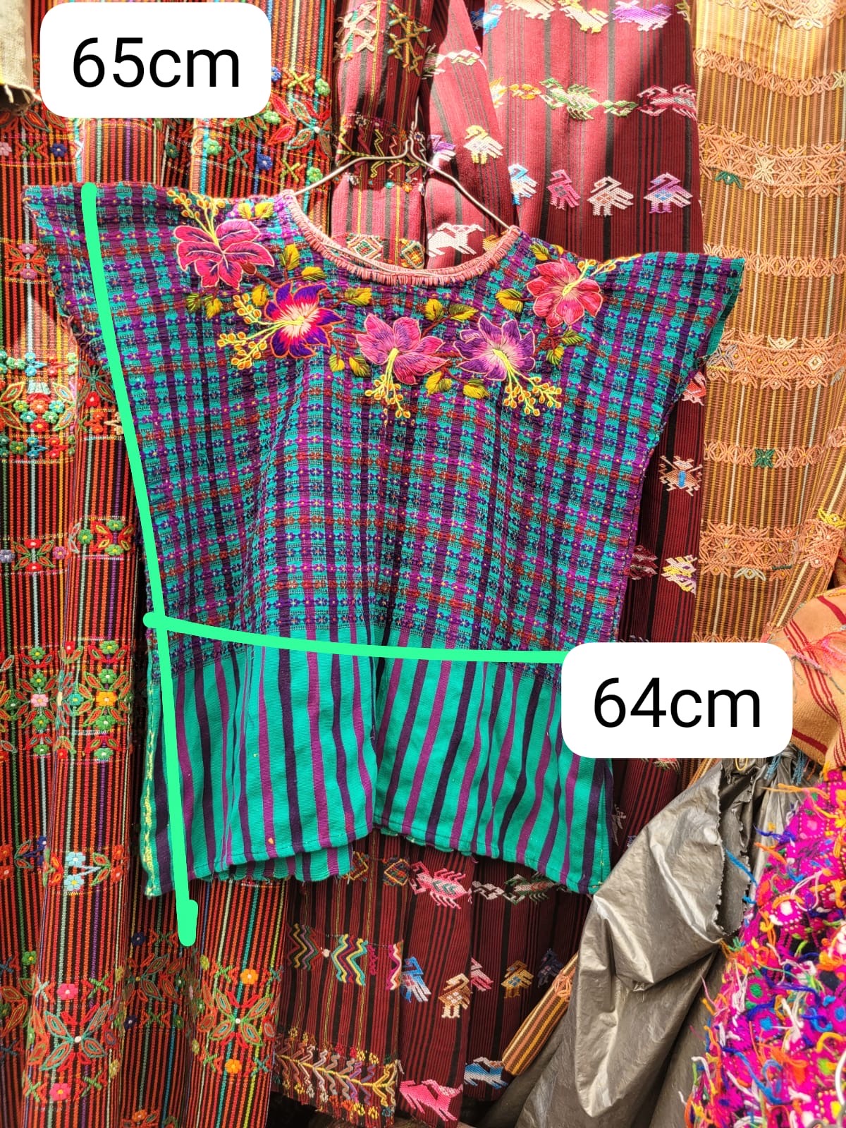 Turquoise and pink Santiago huipil for Tara