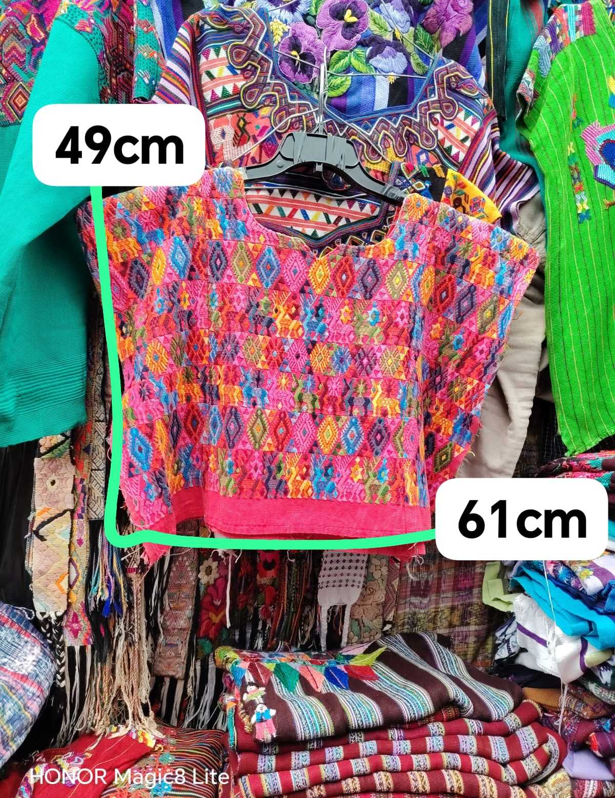 Colourful on pink Coban huipil #4-111