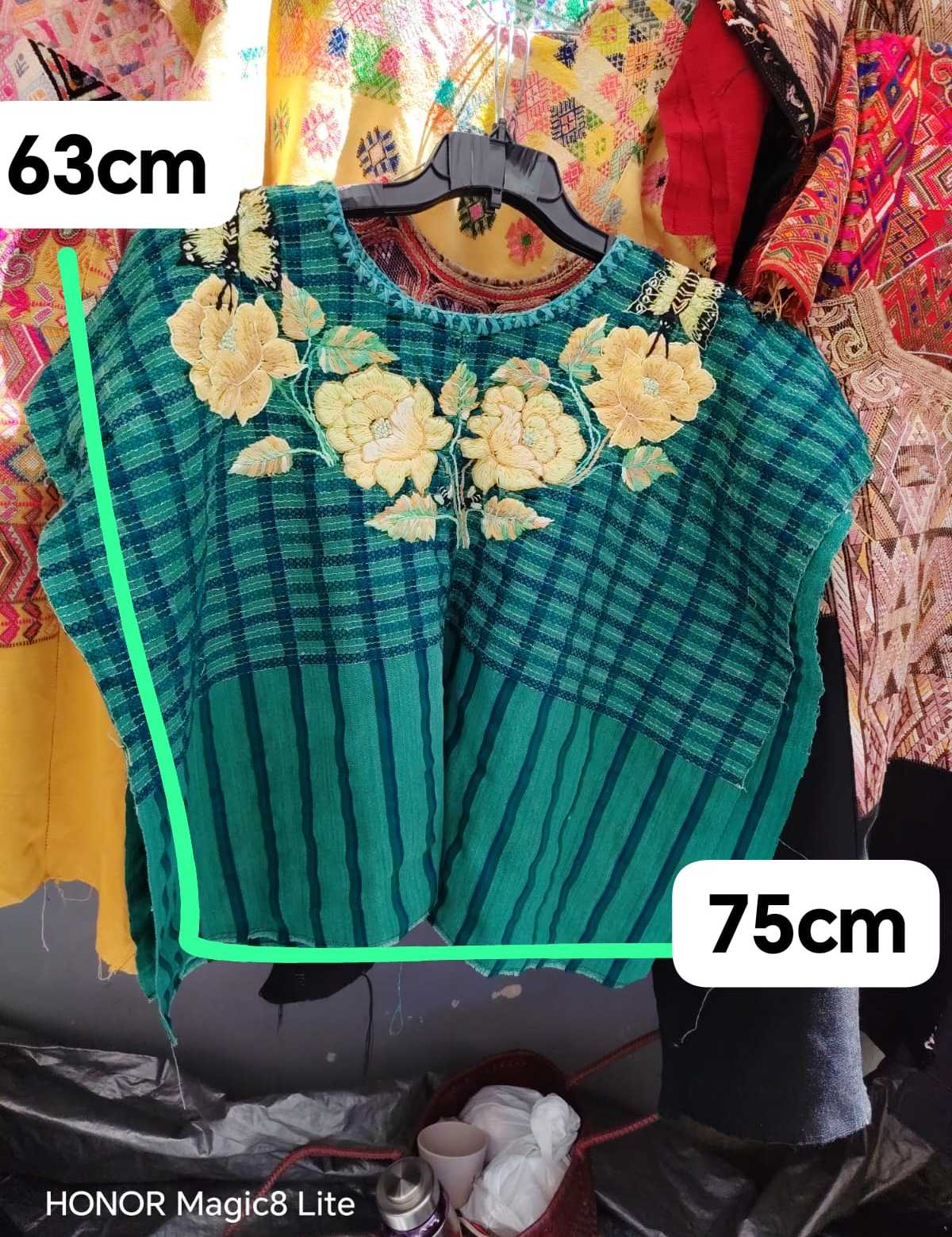 Teal and cream floral Santiago huipil #4-72