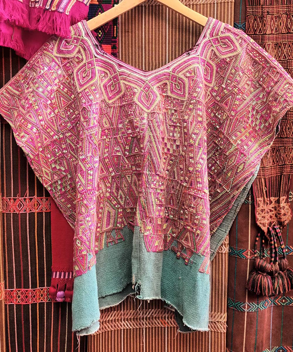 Pink, Yellow and Blue Nebaj Huipil