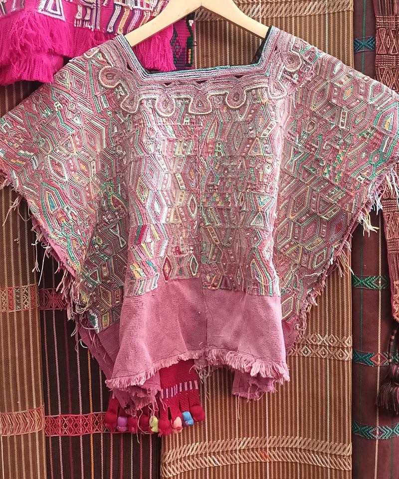 Vintage Guatemalan huipil with handwoven Mayan embroidery