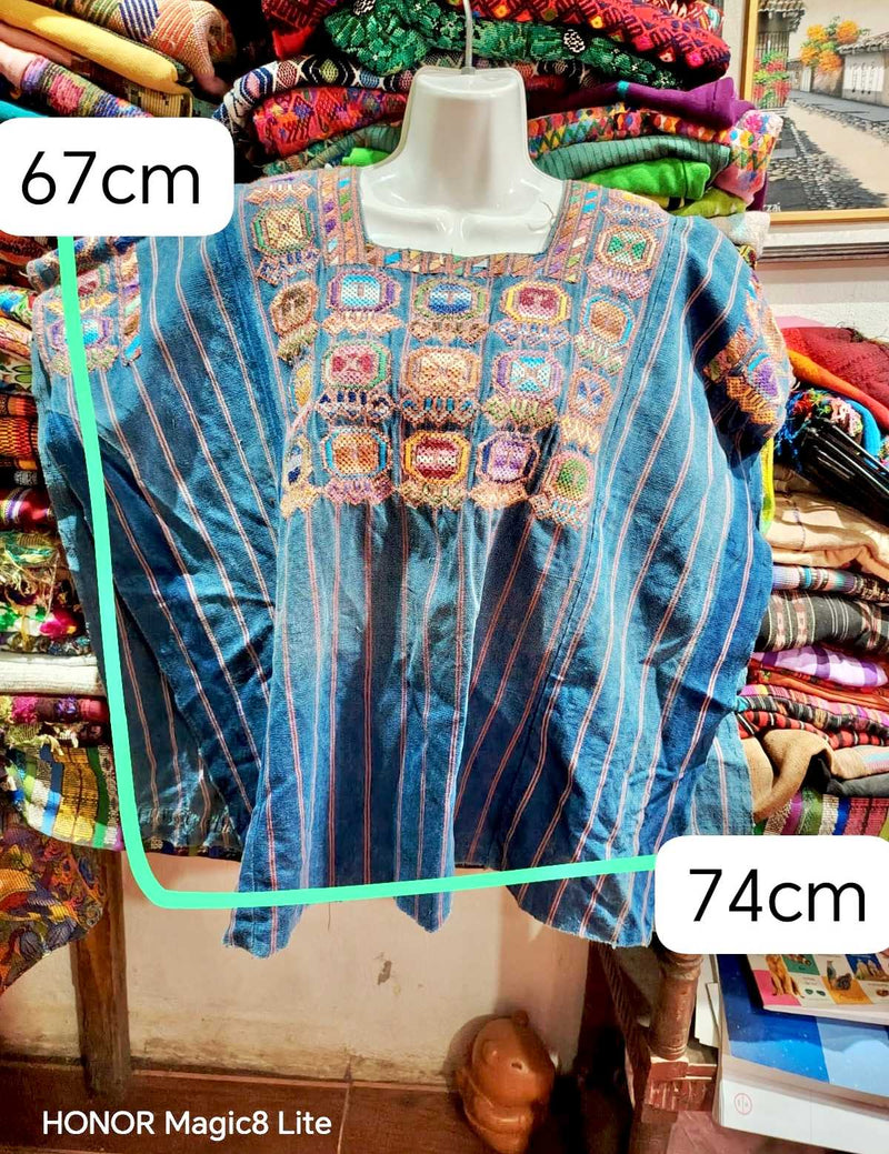 Mayan Motifs on Indigo Nahuala Huipil #6-364