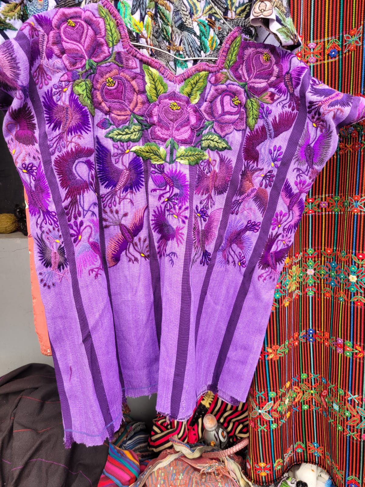 Lilac floral and bird Santiago huipil for Myriam