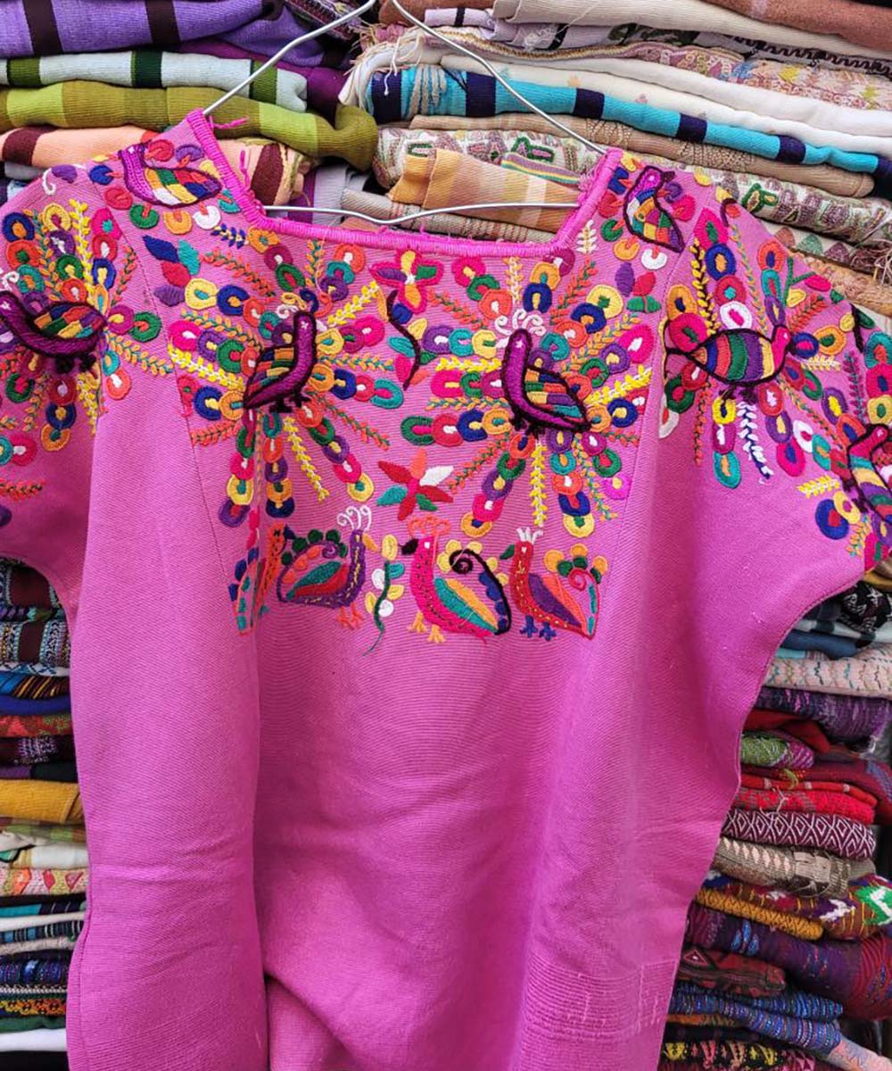 Hot pink Chichi bird huipil